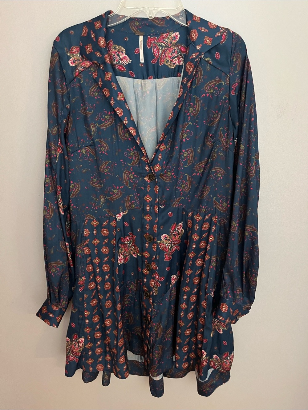 Free People Teal Paisley Floral Mini Dress